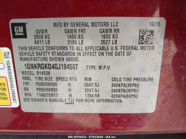 Chevrolet Traverse 1lt 2016 1GNKRGKD4GJ184507 Image 9