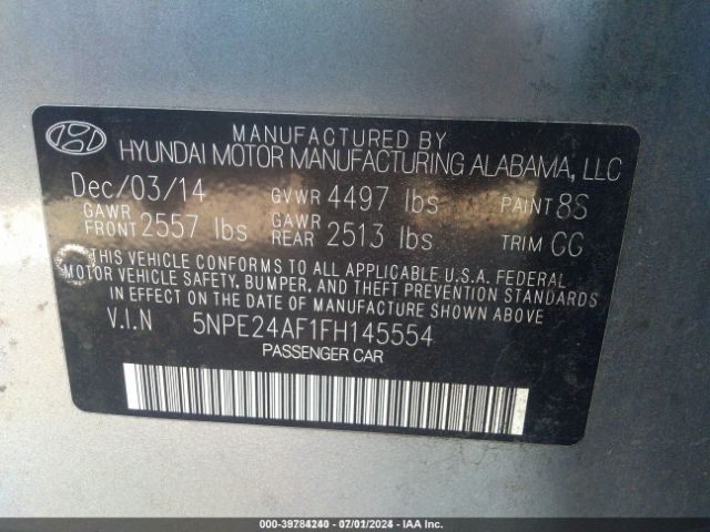 5NPE24AF1FH145554 Hyundai SONATA SE