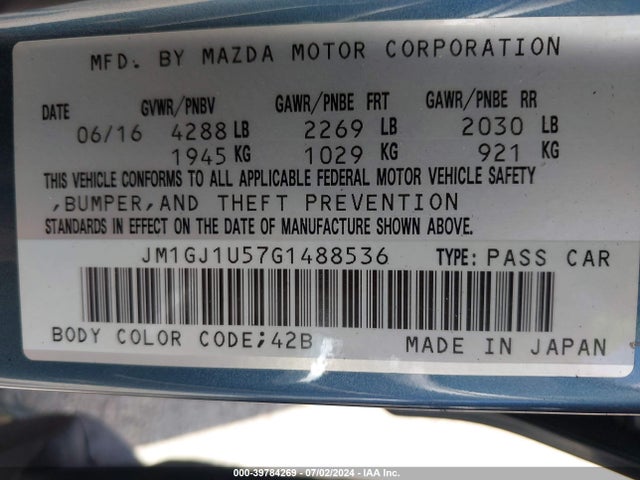 JM1GJ1U57G1488536 Mazda Mazda6 I Sport
