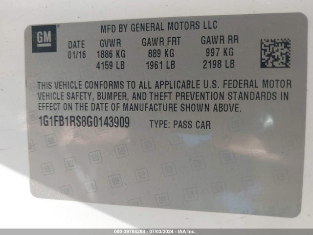 Chevrolet Camaro 1lt 2016 1G1FB1RS8G0143909 Image 9