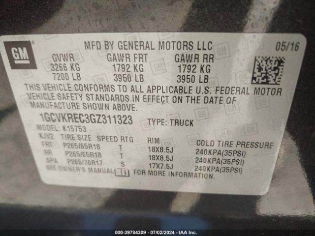 1GCVKREC3GZ311323 Chevrolet Silverado 1500 2lt