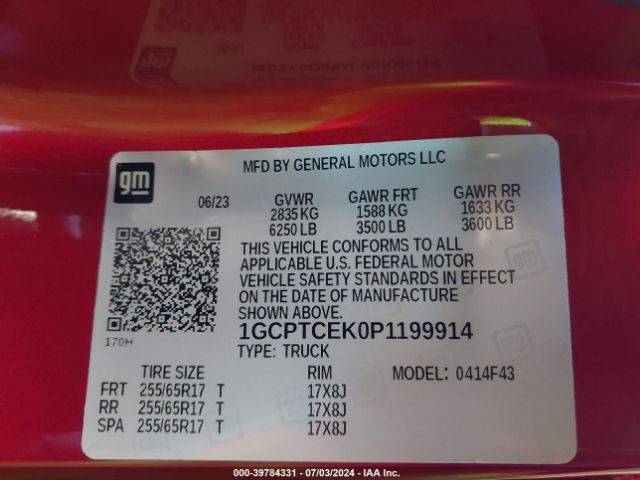 1GCPTCEK0P1199914 Chevrolet Colorado 4wd  Short Box Lt