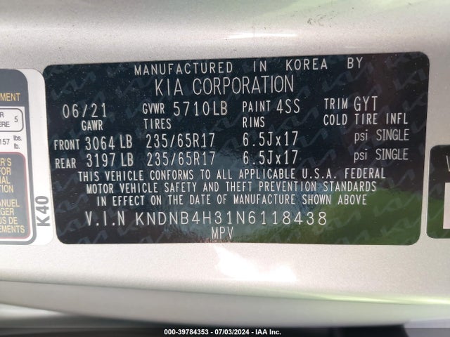 KIA Carnival Mpv Lx 2022 KNDNB4H31N6118438 Image 9