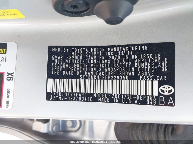 Toyota COROLLA L 2015 5YFBURHE8FP229350 Image 9