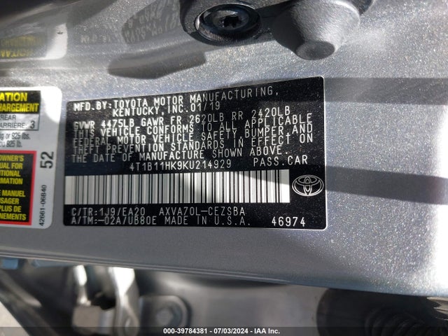 Toyota CAMRY SE 2019 4T1B11HK9KU214929 Image 9
