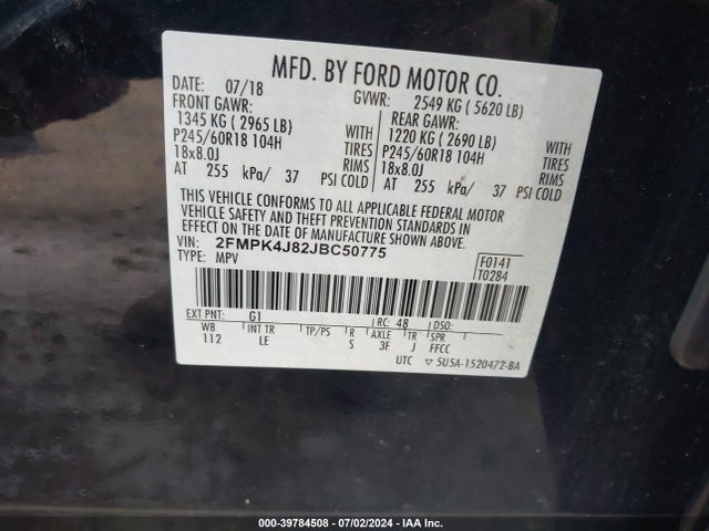 Ford EDGE SEL 2018 2FMPK4J82JBC50775 Image 9