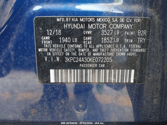 Hyundai ACCENT SE 2019 3KPC24A30KE072205 Image 9