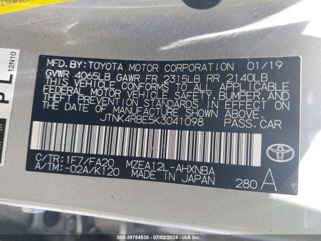 Toyota COROLLA SE 2019 JTNK4RBE5K3041098 Image 9