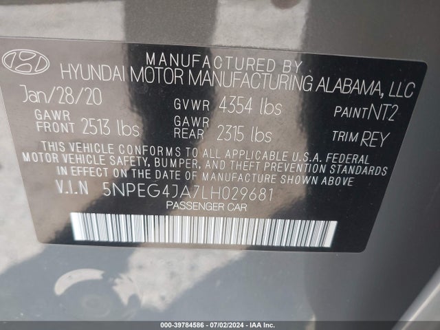 Hyundai SONATA SE 2020 5NPEG4JA7LH029681 Image 9