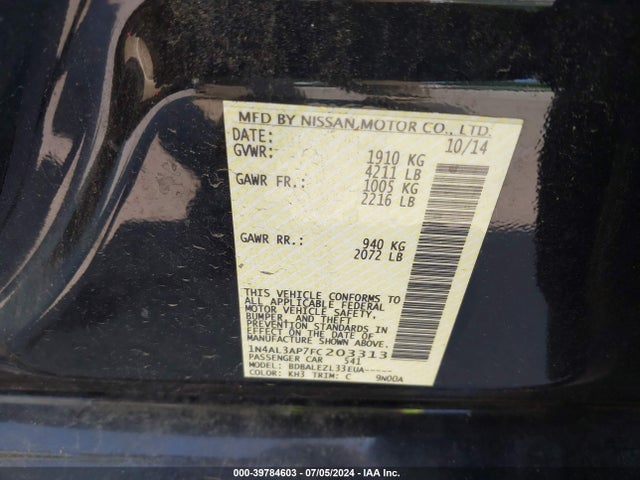 Nissan Altima 2.5 S 2015 1N4AL3AP7FC203313 Image 9