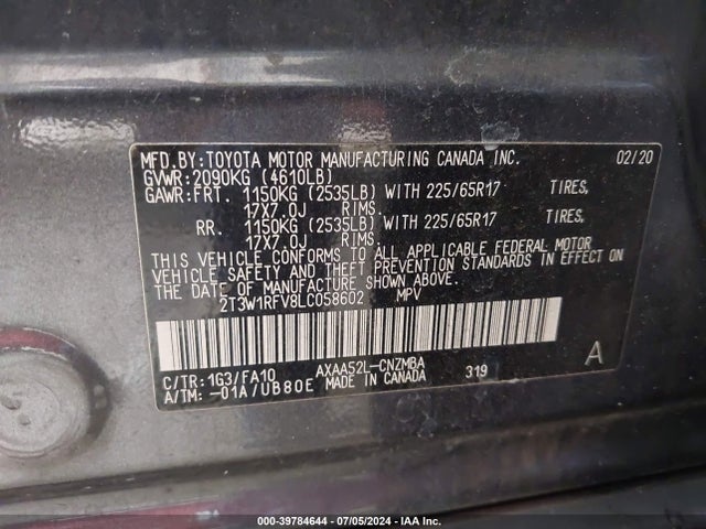 Toyota Rav4 Xle 2020 2T3W1RFV8LC058602 Image 9