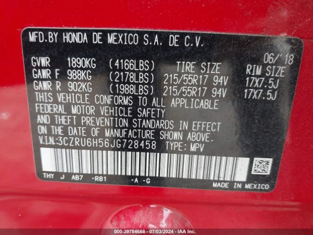 3CZRU6H56JG728458 Honda HR-V EX