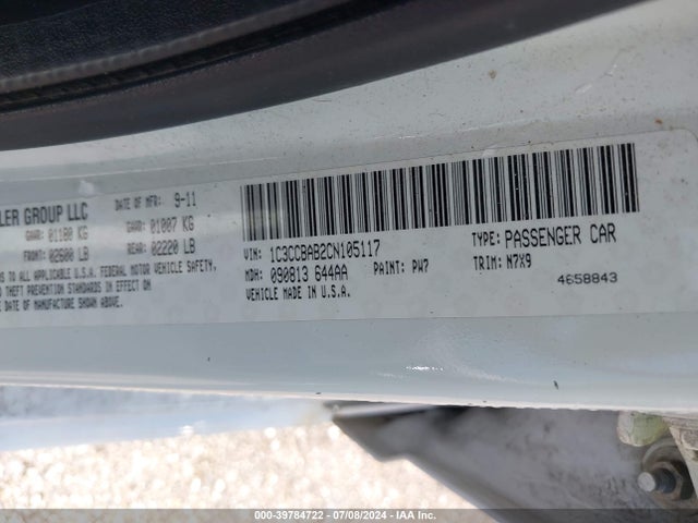 Продажа на аукционе авто 2012 Chrysler 200 Lx, vin: 1C3CCBAB2CN105117, номер лота: 39784722