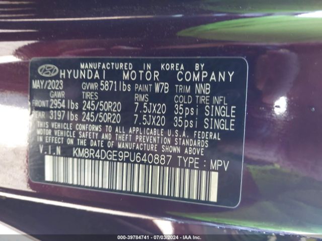 KM8R4DGE9PU640887 Hyundai Palisade Sel