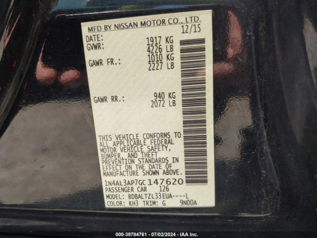 Nissan Altima 2.5 Sl 2016 1N4AL3AP7GC147620 Image 9