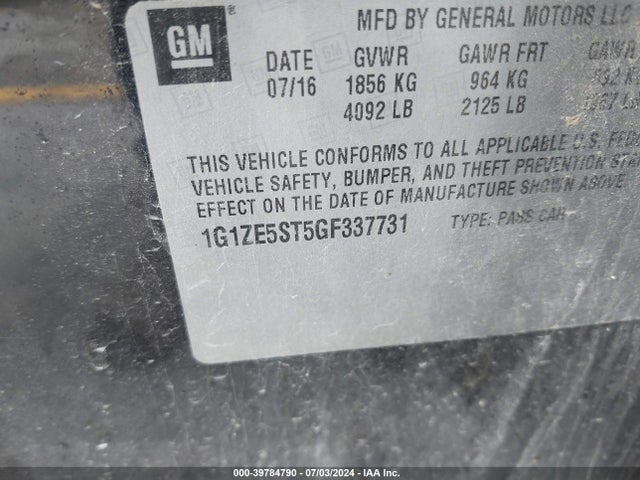 Aukcja sprzedaży 2016 Chevrolet Malibu 1lt, vin: 1G1ZE5ST5GF337731, numer aukcji: 39784790
