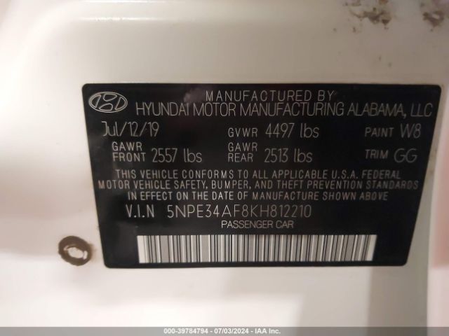 5NPE34AF8KH812210 Hyundai SONATA SEL