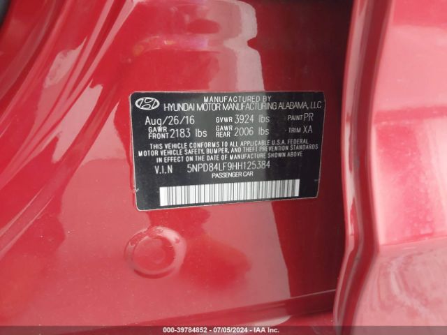 5NPD84LF9HH125384 Hyundai ELANTRA SE