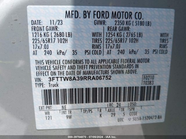 3FTTW8A39RRA06752 Ford Maverick Xl