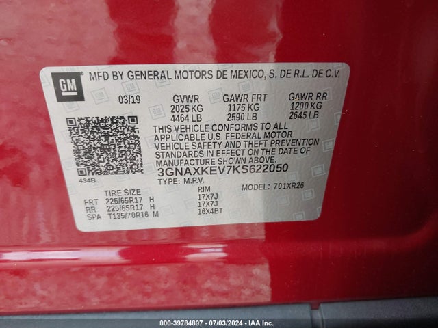 Chevrolet EQUINOX LT 2019 3GNAXKEV7KS622050 Image 9