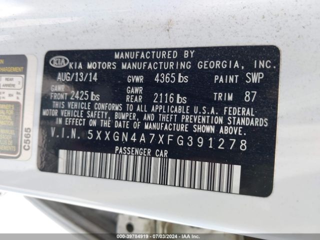 5XXGN4A7XFG391278 KIA OPTIMA EX