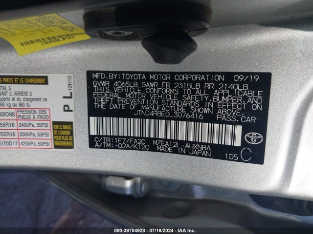 Toyota COROLLA SE 2020 JTND4RBE0L3076416 Image 9