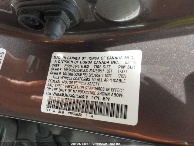 Honda Cr-v Ex-l 2016 2HKRM3H7XGH530018 Image 9