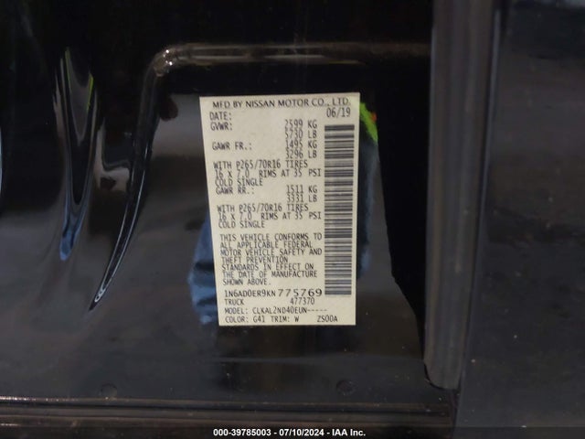 Nissan Frontier Sv 2019 1N6AD0ER9KN775769 Image 9