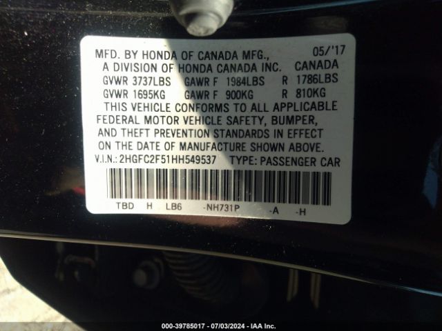 2HGFC2F51HH549537 Honda Civic Lx