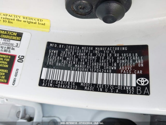 Toyota Corolla Le Plus 2014 5YFBURHE1EP042448 Image 8