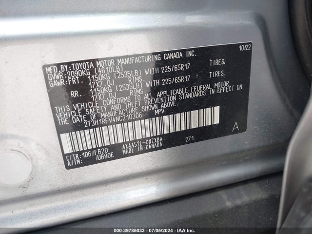 Toyota RAV4 LE 2022 2T3H1RFV4NC210306 Image 9