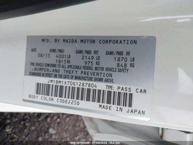 JM1BM1X70G1287804 Mazda Mazda3 I Grand Touring