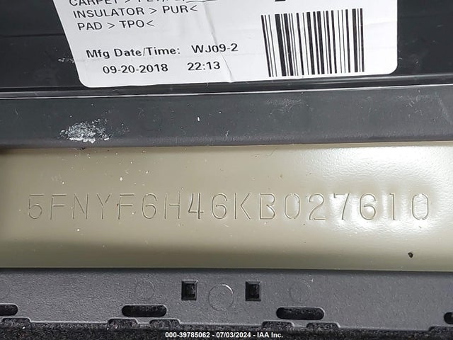 Honda Pilot Ex-l 2019 5FNYF6H46KB027610 Image 9