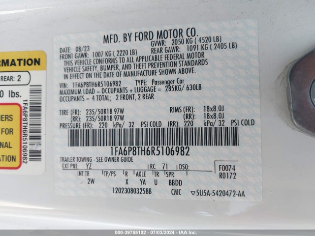 Ford Mustang Ecoboost Fastback 2024 1FA6P8TH6R5106982 Image 9