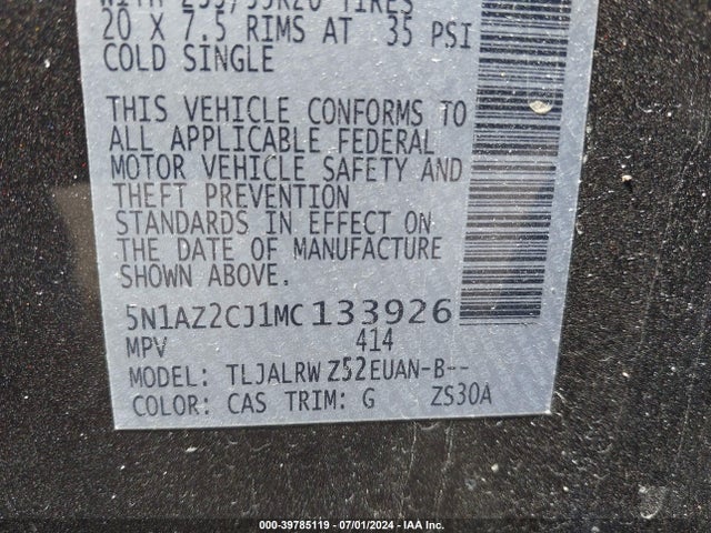 Nissan Murano Sl Fwd 2021 5N1AZ2CJ1MC133926 Image 9