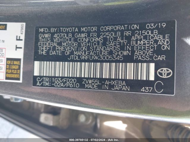 JTDL9RFU9K3005345 Toyota Prius Le