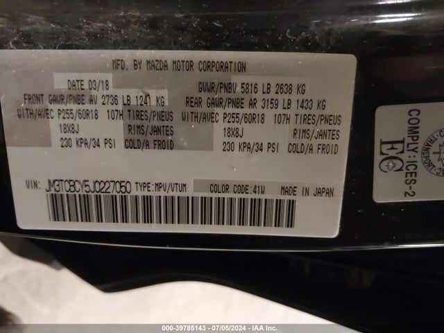 JM3TCBCY5J0227050 Mazda Cx-9 Touring