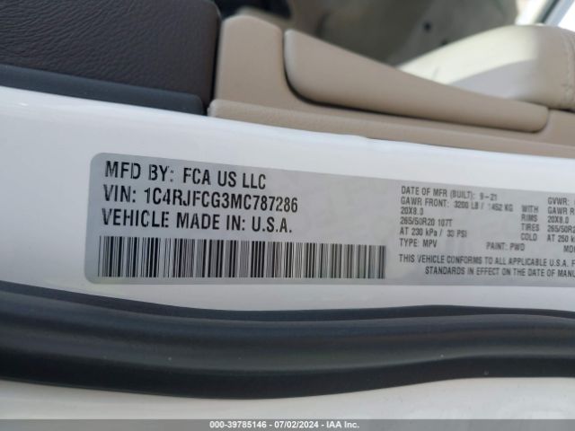 1C4RJFCG3MC787286 Jeep Grand Cherokee Overland 4x4