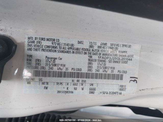1FADP3J25GL251044 Ford Focus Titanium