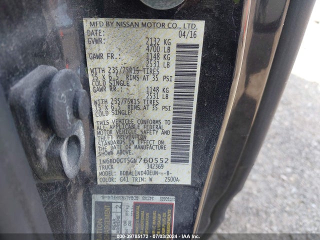Nissan Frontier S/sv-i4 2016 1N6BD0CT5GN760552 Image 9