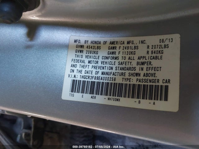 Honda Accord Ex-l V-6 2014 1HGCR3F89EA000258 Image 9