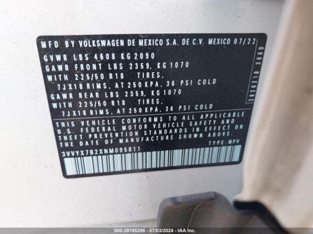 3VVYX7B2XNM095811 Volkswagen Taos 1.5t Se
