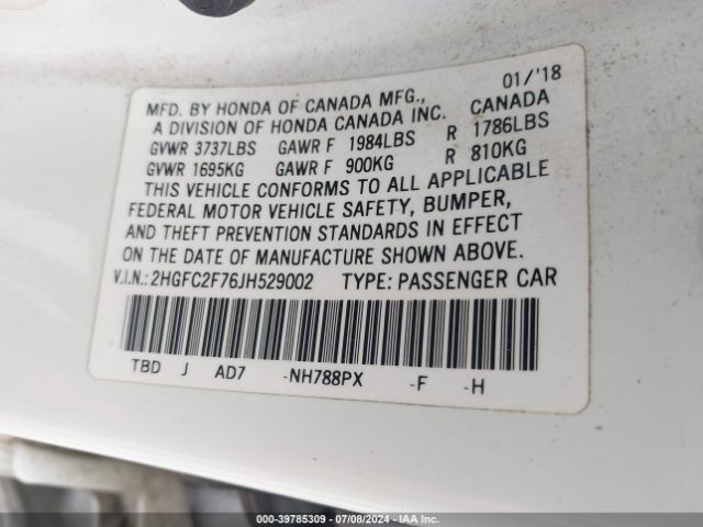 2HGFC2F76JH529002 Honda CIVIC EX