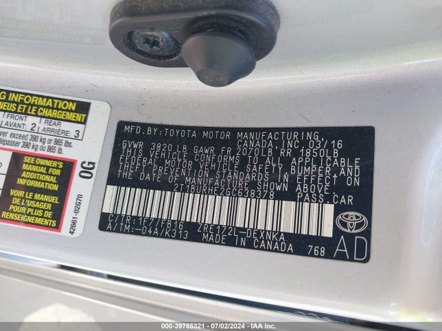 Toyota COROLLA LE 2016 2T1BURHE2GC638378 Image 9