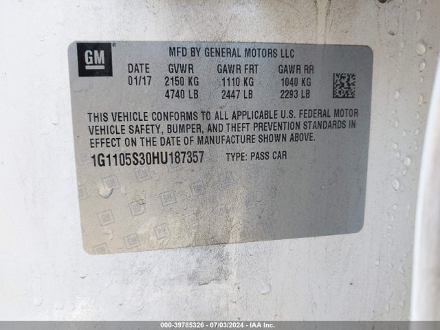 Chevrolet IMPALA 1LT 2017 1G1105S30HU187357 Image 9