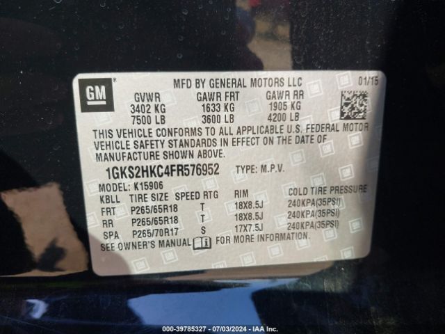 1GKS2HKC4FR576952 GMC Yukon Xl 1500 Slt