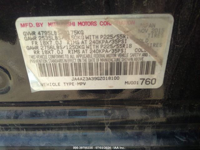 JA4AZ3A39GZ018100 Mitsubishi Outlander Es