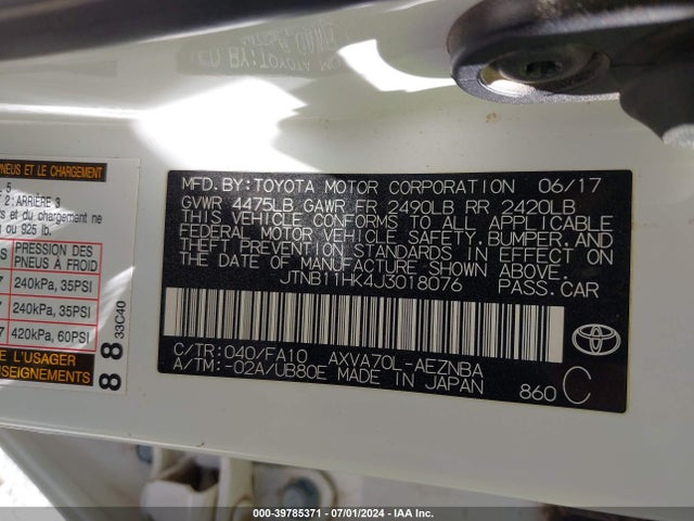 Toyota CAMRY LE 2018 JTNB11HK4J3018076 Image 9