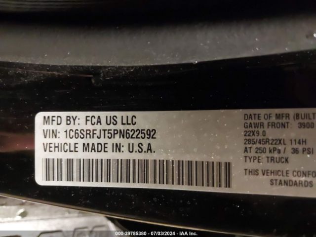 1C6SRFJT5PN622592 RAM 1500 Laramie  4x4 5'7 Box