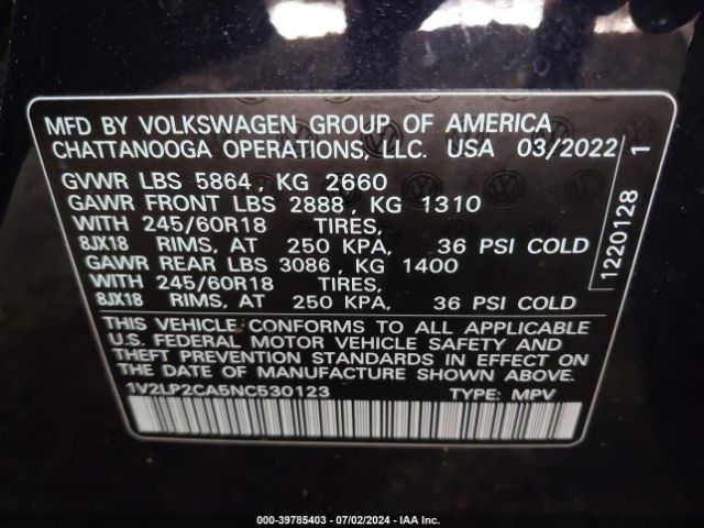 1V2LP2CA5NC530123 Volkswagen Atlas 2.0t Se